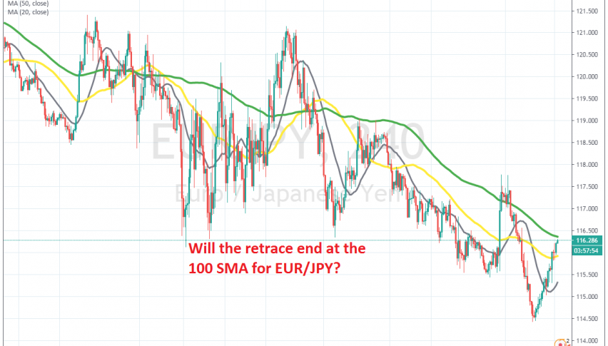 Let's see if we will get a bearish reversing candlestick at the 100 SMA