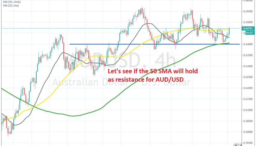 AUD/USD is trading between 2 MAs now