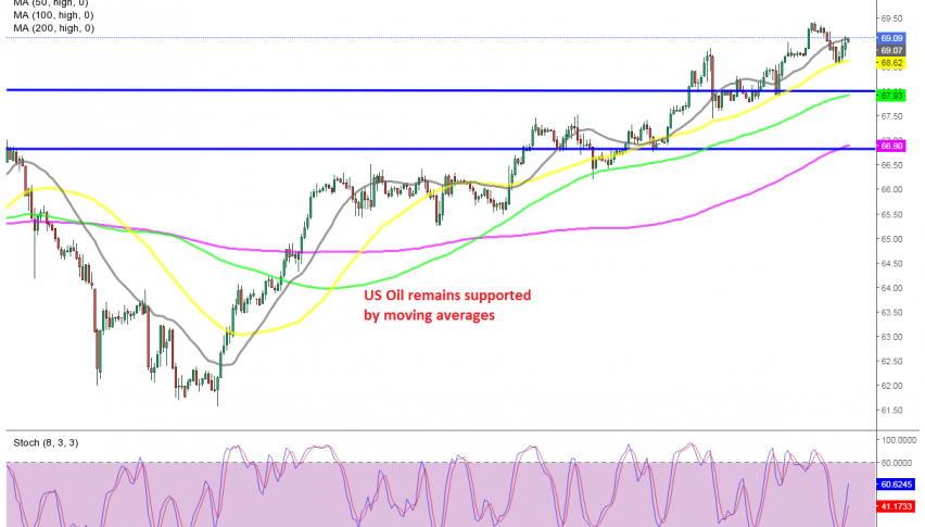 Crude Oil bounced off the 50 SMA again today