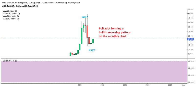 Polkadot reversing higher on the monthly chart after the pin candlestick