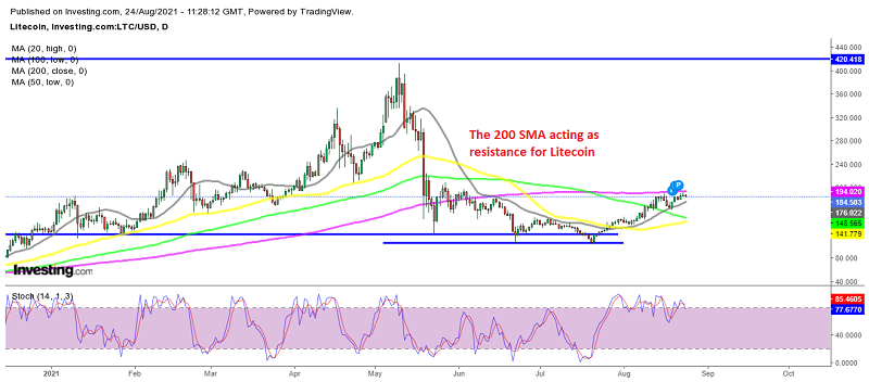 The 20 SMA is pushing the lows higher for Litecoin