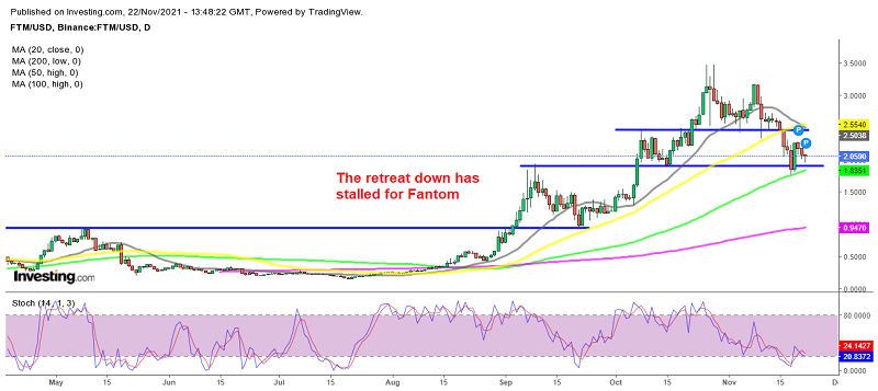Fantom forming a bullish reversing signal on the daily chart