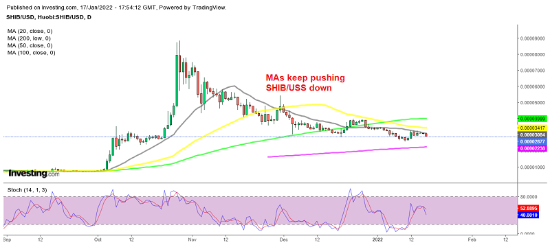 Shiba Inu coin remains under pressure as MAs keep pushing it down