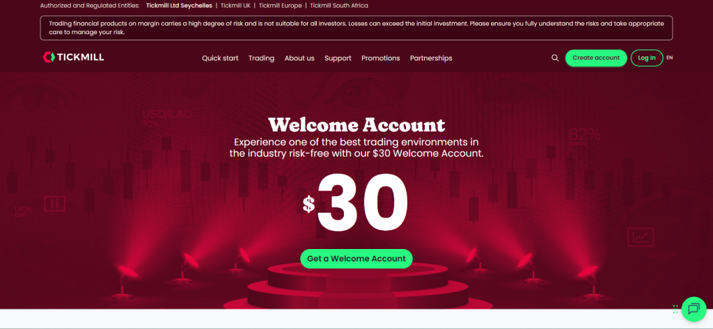 Tickmill $30 No Deposit Bonus