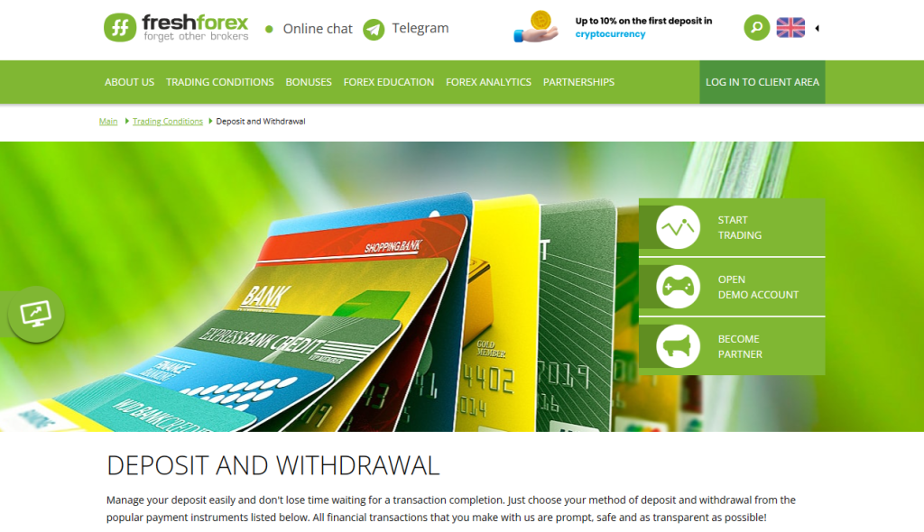 FreshForex Deposit and Withdrawal FreshForex Deposit and Withdrawal