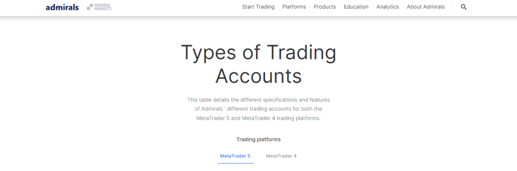 Admirals Account Types Admirals Account Types