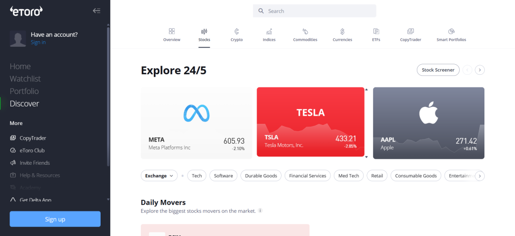 eToro stock trading