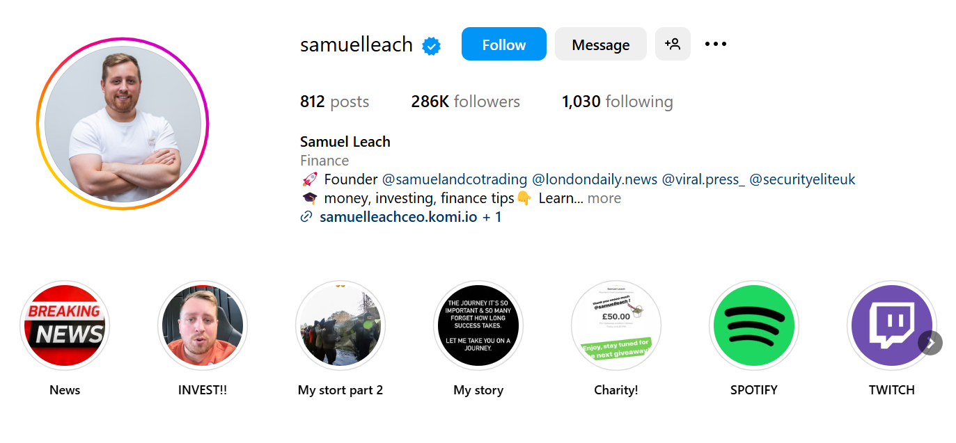 Samuel Leach Instagram