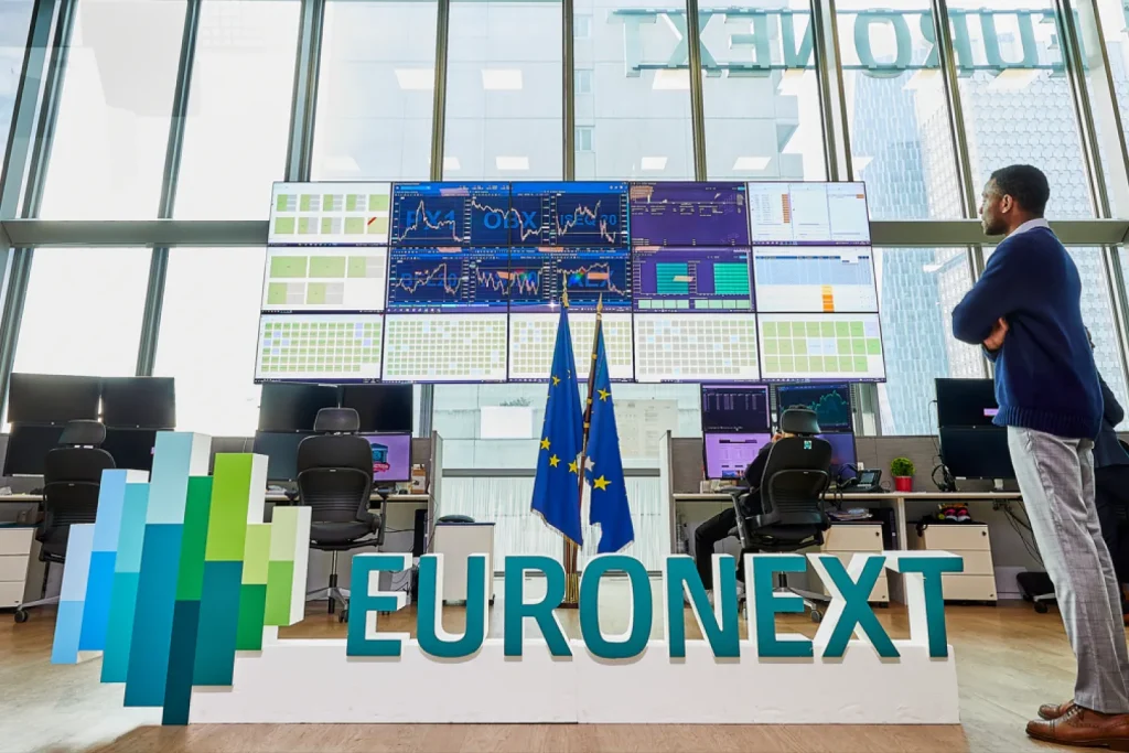 the entrance of the Euronext stock exchange where the CAC is traded
