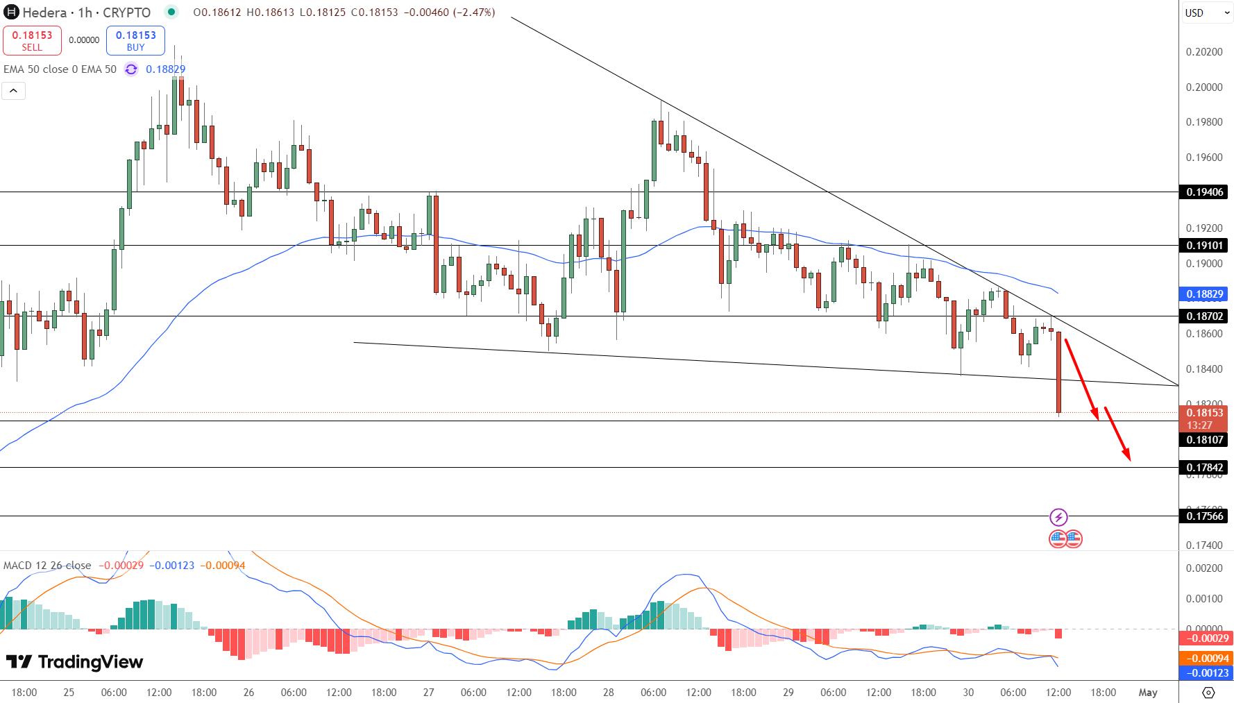 Hedera (HBAR) Price Chart - Source: Tradingview