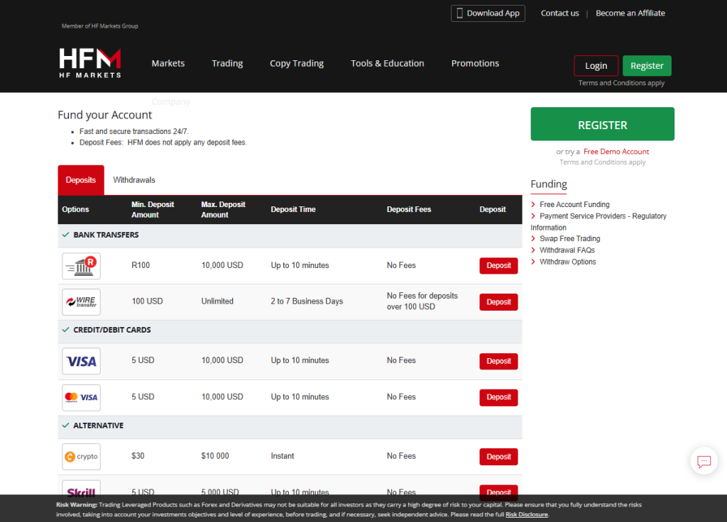 Deposits and Withdrawals