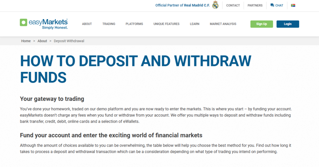 Deposits and Withdrawals with easyMarkets Deposits and Withdrawals with easyMarkets