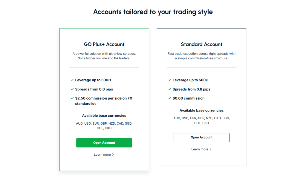 Minimum Deposit and Account Types
