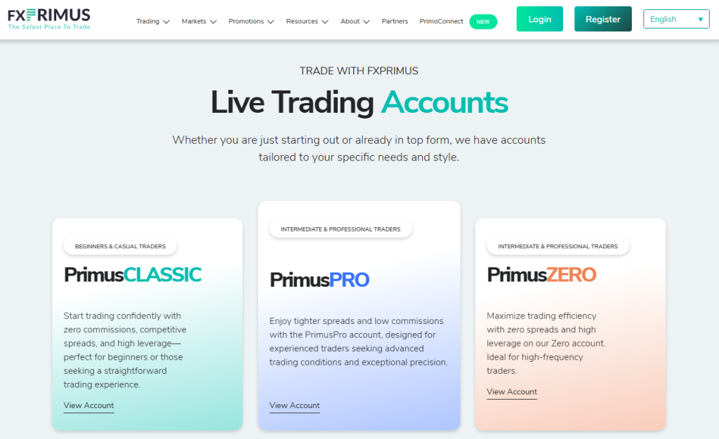 Minimum Deposit and Account Types