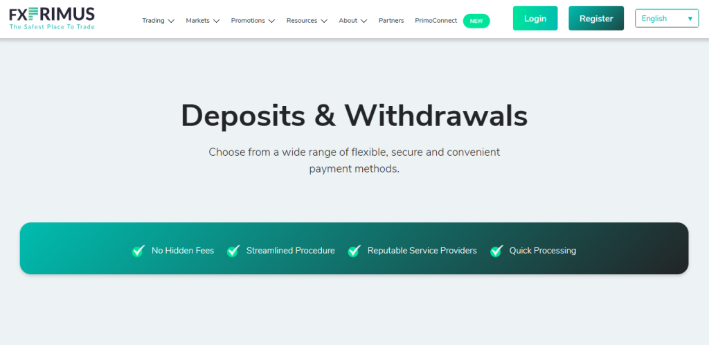 FXPrimus Deposit and Withdrawal