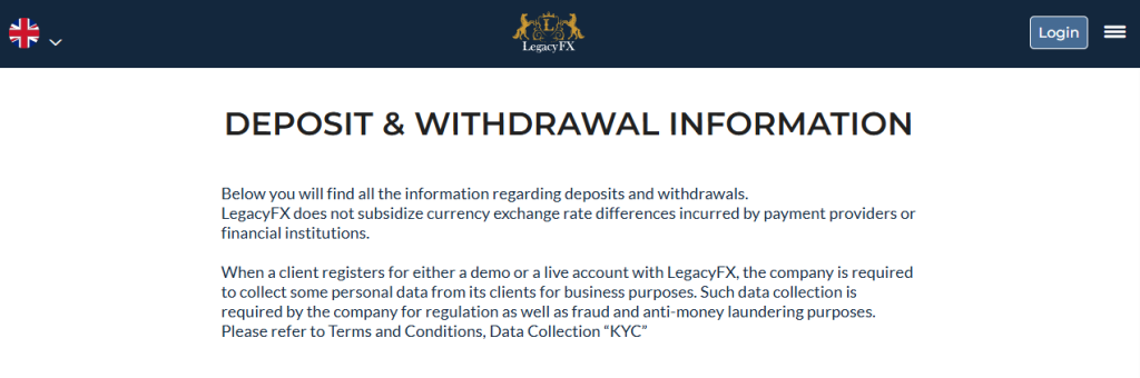 Deposit and Withdrawals Deposit and Withdrawals