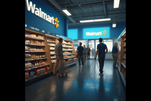 Stocks fall as Walmart posts mixed earnings results.