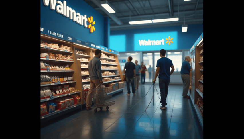 Stocks fall as Walmart posts mixed earnings results.