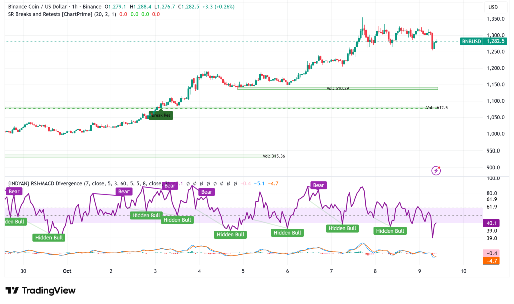 BNB Rally Pauses at $1,290 After a 27% Weekly Surge: Is a Breakout to $1,400 Imminent?