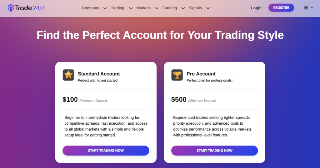 Minimum Deposit and Account Types