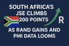 South Africa’s JSE Climbs 200 Points as Rand Gains and PMI Data Looms