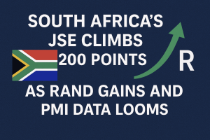 South Africa’s JSE Climbs 200 Points as Rand Gains and PMI Data Looms