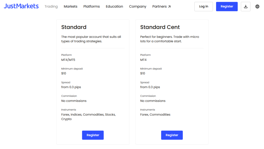 JustMarkets Min Deposit Kenya