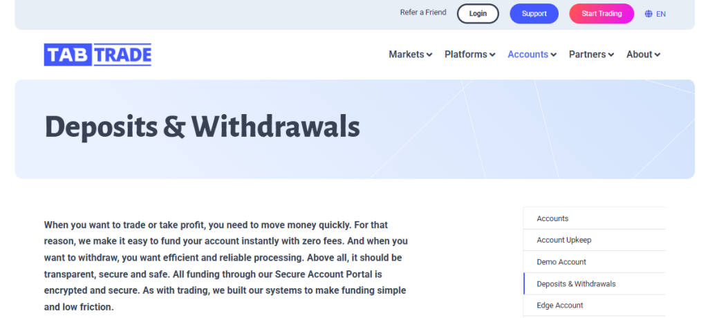 Deposits and Withdrawals