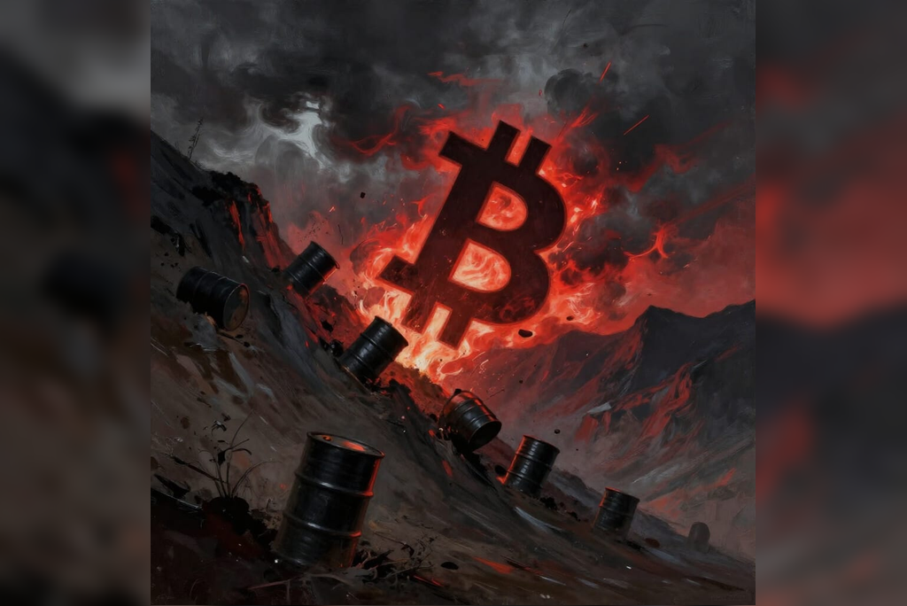 Bitcoin's price falls as oil prices rise. 