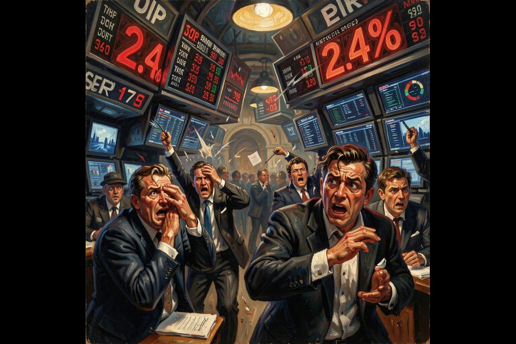 Stocks fall on news that inflation remains at 2.4% for now.