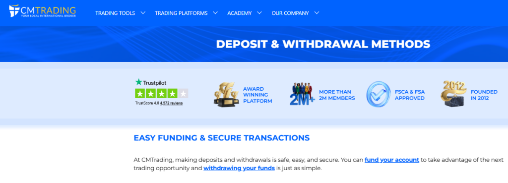 CMTrading Deposits and Withdrawals