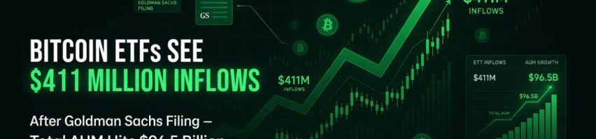 Image for Bitcoin ETFs See $411 Million Inflows After Goldman Sachs Filing – Total AUM Hits $96.5 Billion
