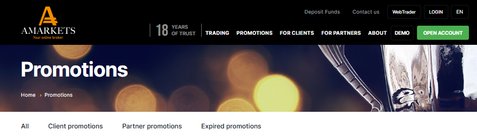 AMarkets Promotions and Bonuses AMarkets Promotions and Bonuses