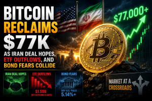 Bitcoin Reclaims $77K as Iran Deal Hopes, ETF Outflows, and Bond Fears Collide