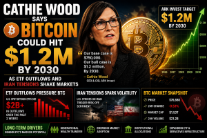 Cathie Wood Says Bitcoin Could Hit $1.2M by 2030 as ETF Outflows and Iran Tensions Shake Markets