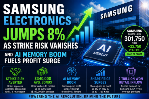 Samsung Electronics Jumps 8% as Strike Risk Vanishes and AI Memory Boom Fuels Profit Surge