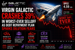 Virgin Galactic Crashes 39% in Worst-Ever Selloff as Debt Repayment Plan Sparks Dilution Fears