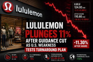 Lululemon Plunges 11% After Guidance Cut as U.S. Weakness Tests Turnaround Plan