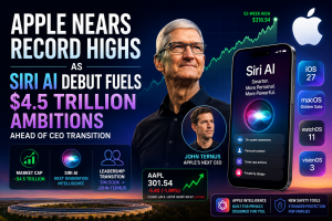 Apple Nears Record Highs as Siri AI Debut Fuels $4.5 Trillion Ambitions Ahead of CEO Transition