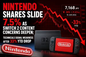 Nintendo Shares Slide 7.5% as Switch 2 Content Concerns Deepen; Technicals Signal Weakness After 33% YTD Drop