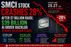 SMCI Stock Crashes 28% After $7 Billion Raise; $39 Billion AI Order Backlog Sparks Dilution Fears