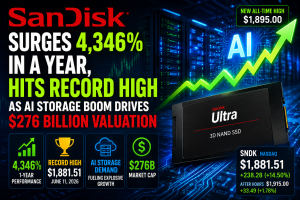 SanDisk Surges 4,346% in a Year, Hits Record High as AI Storage Boom Drives $276 Billion Valuation