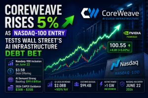 CoreWeave Rises 5% as Nasdaq-100 Entry Tests Wall Street’s AI Infrastructure Debt Bet