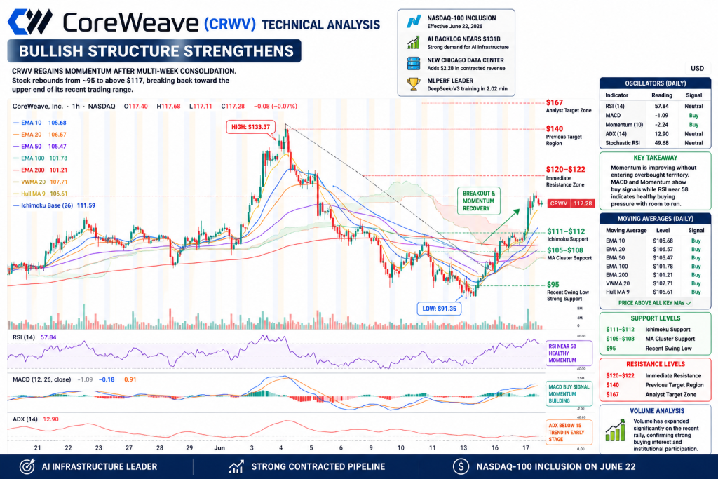 CoreWeave Soars 10% Toward Nasdaq-100 Inclusion as AI Backlog Nears $131 Billion