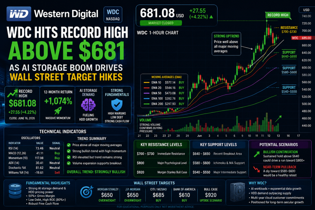Western Digital Hits Record High Above $681 as AI Storage Boom Drives Wall Street Target Hikes