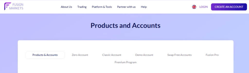 Fusion Markets Minimum Deposit and Account Types