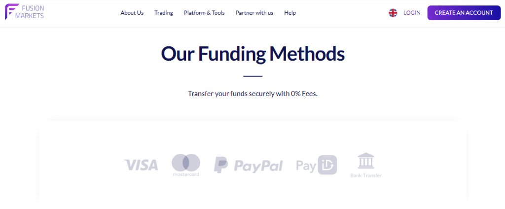 Fusion Markets Deposits and Withdrawals