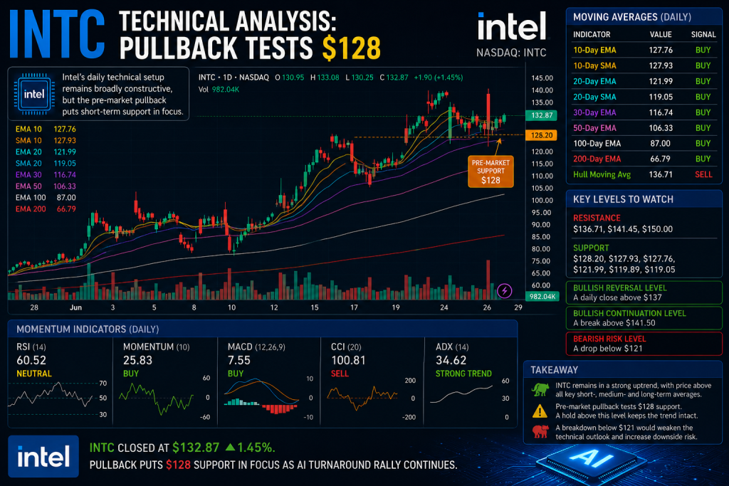 Intel Stock INTC Slips 3.4% Pre-Market as Goldman Caution Tests AI Turnaround Rally