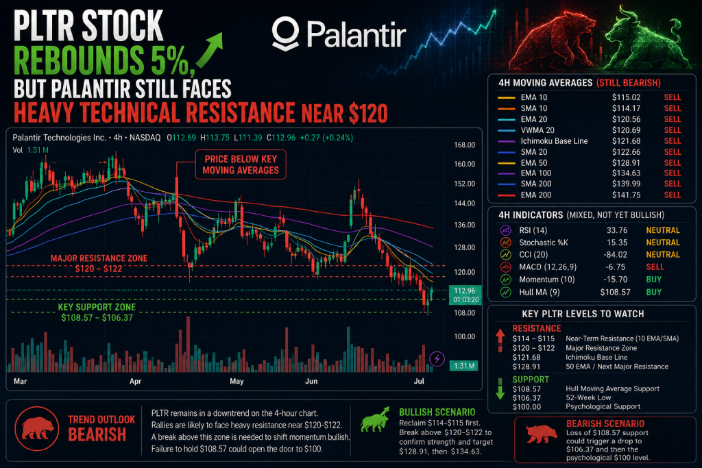 PLTR Stock Rebounds 5%, But Palantir Still Faces Heavy Technical Resistance Near $120