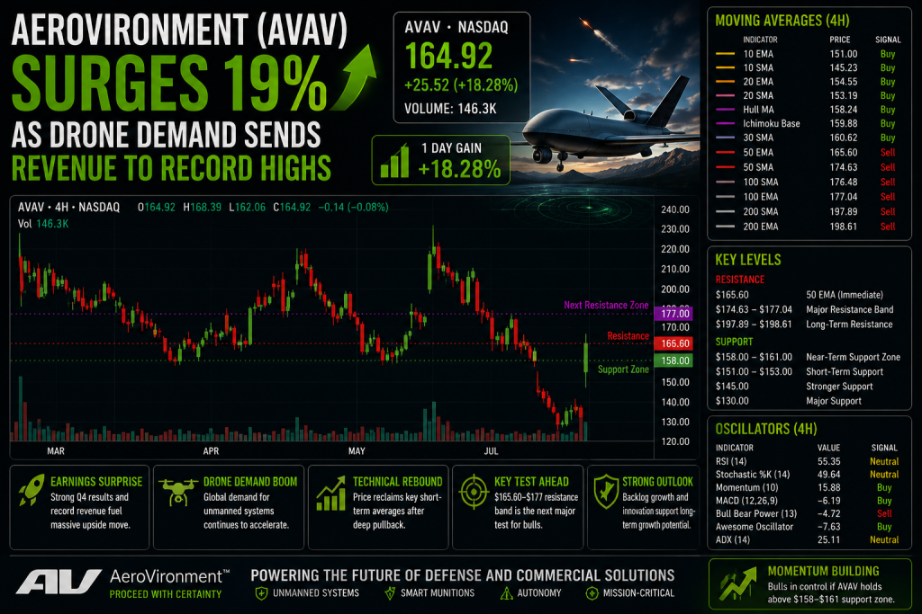 AeroVironment Stock Surges 19% as Drone Demand Sends Revenue to Record Highs